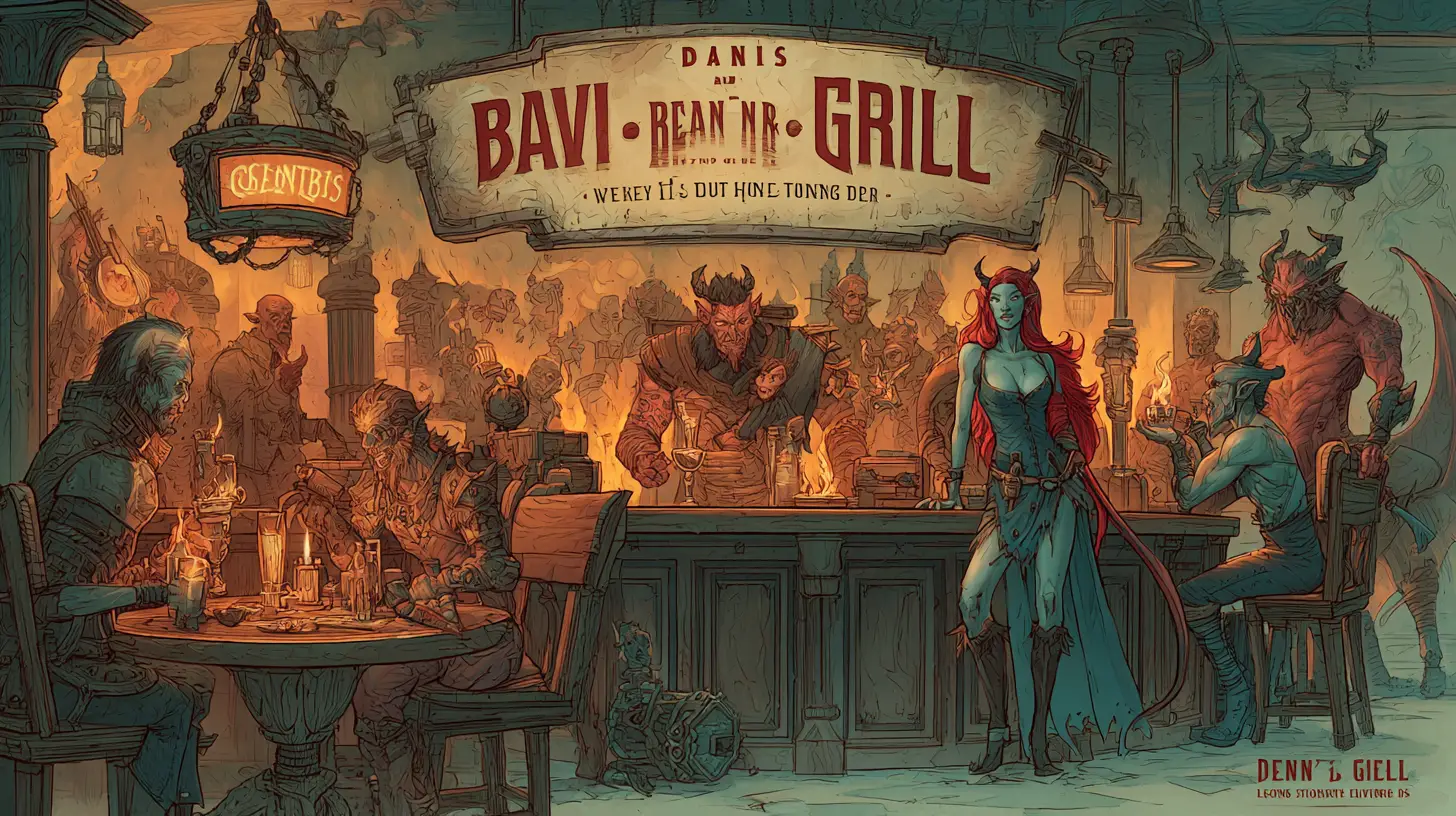 Dämonische Bar & Grill tief in einer feurigen Höllentaverne