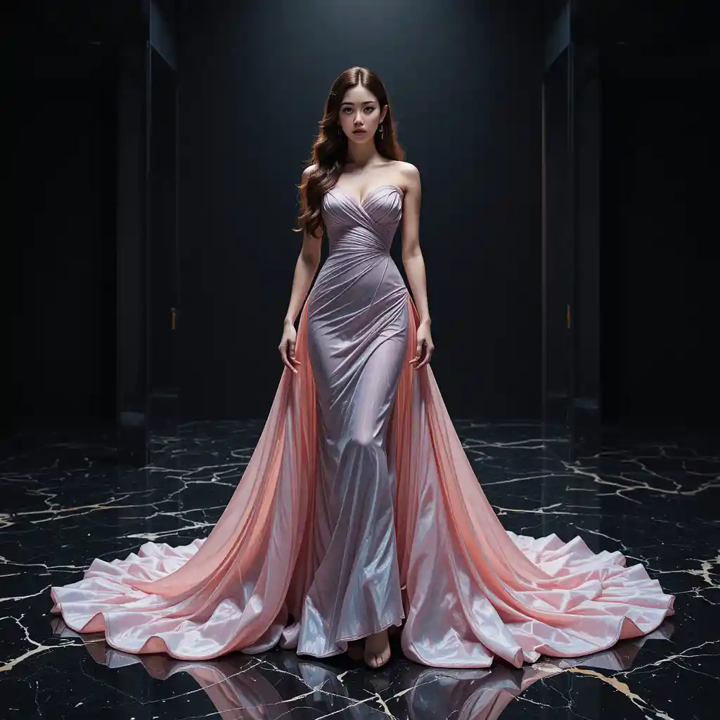 Korean woman in a surreal high dimensional couture gown