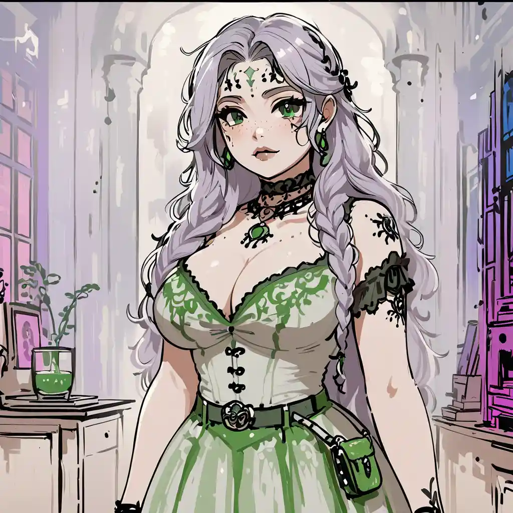 Gothic plus size teen girl with braided lavender hair