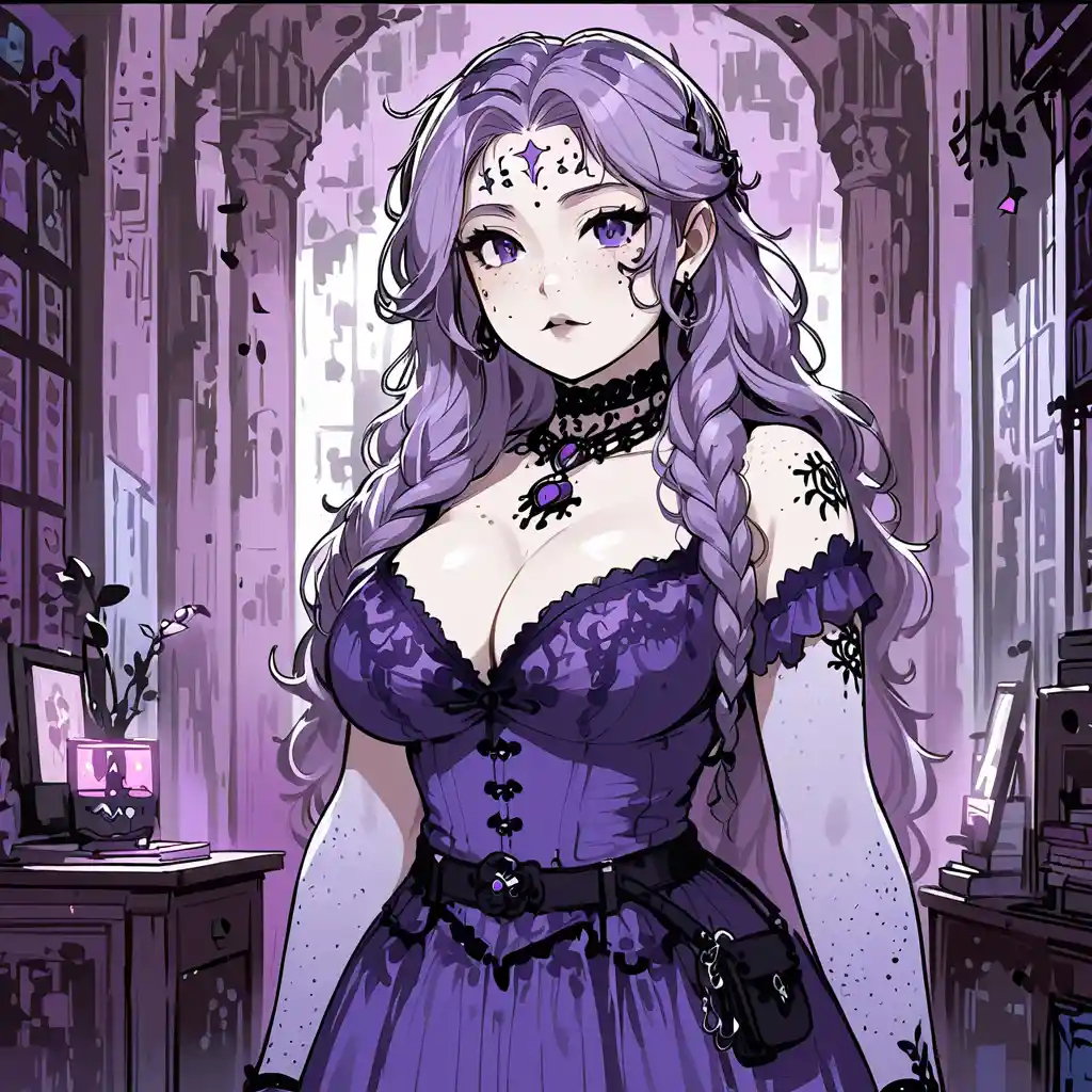 Gothic-Curvy-Teenagerin mit magischen, künstlerischen Kräften