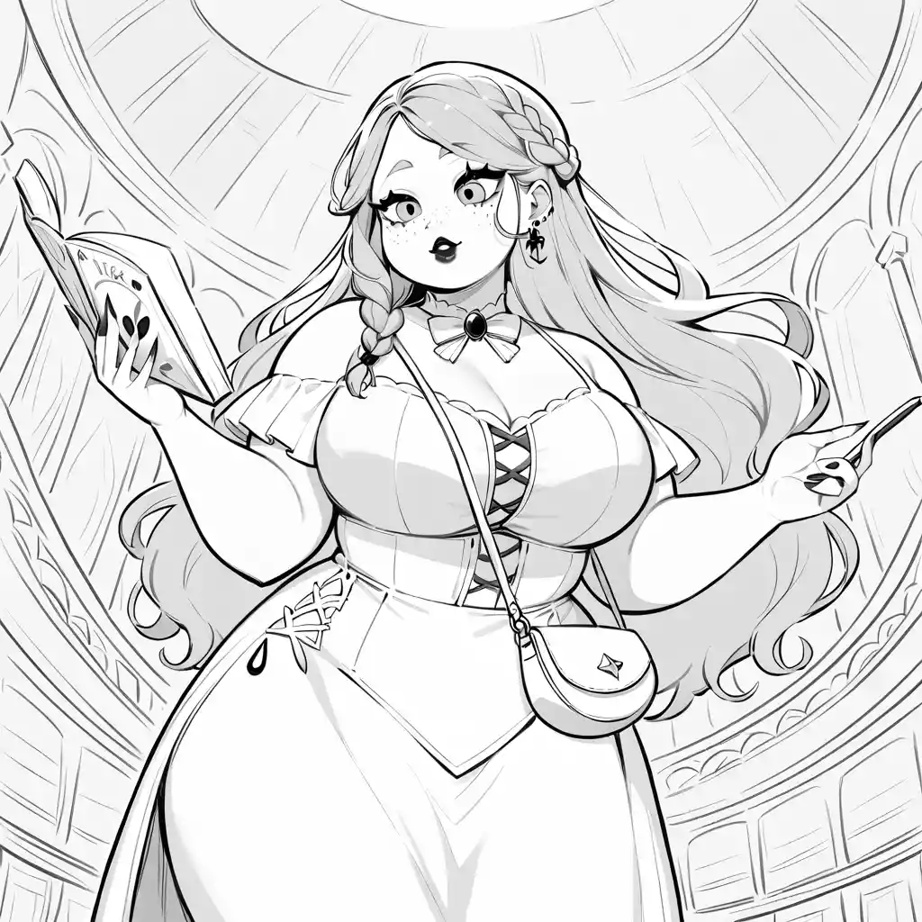 Ragazza gotica curvy adolescente con poteri artistici magici