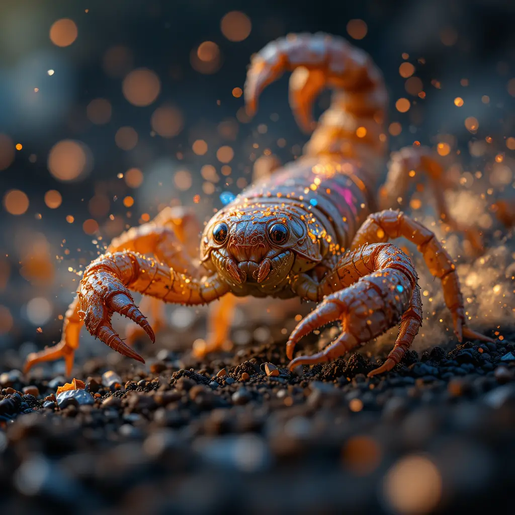 Dynamic scorpion close up with cinematic motion blur