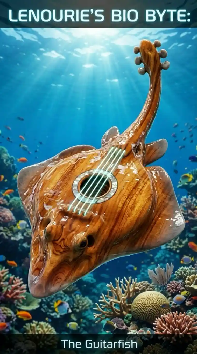 Wet wooden guitarfish creature in a tropical coral reef