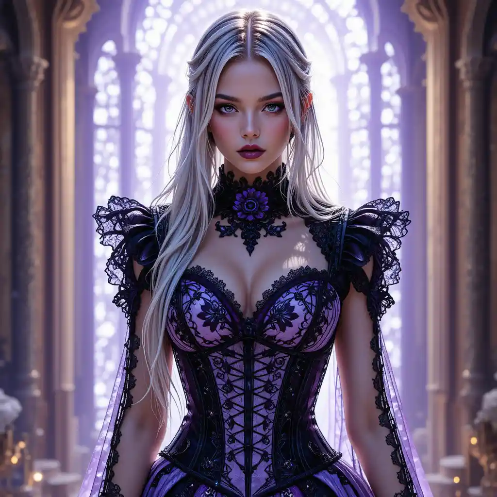 Silver haired gothic fantasy woman in glowing portrait