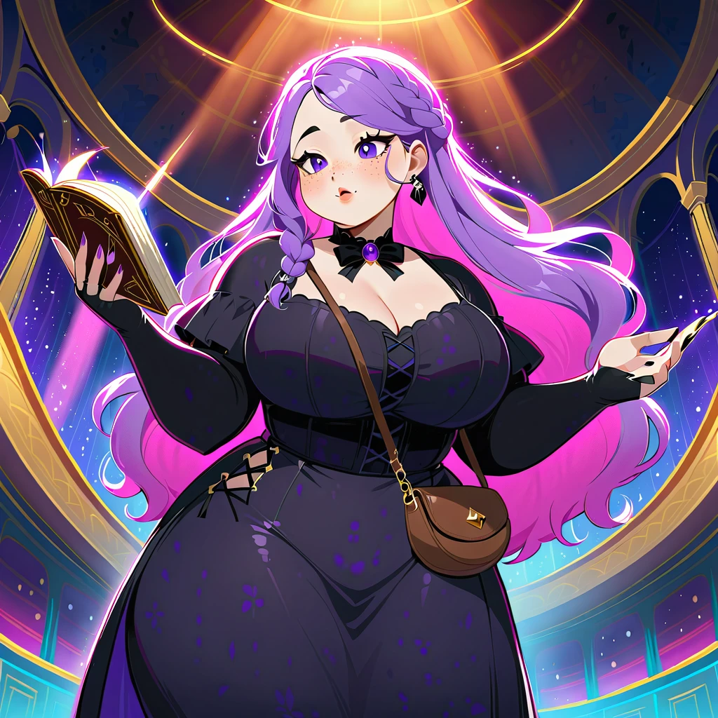 Adolescente gótica plus size com tranças de cabelo lavanda
