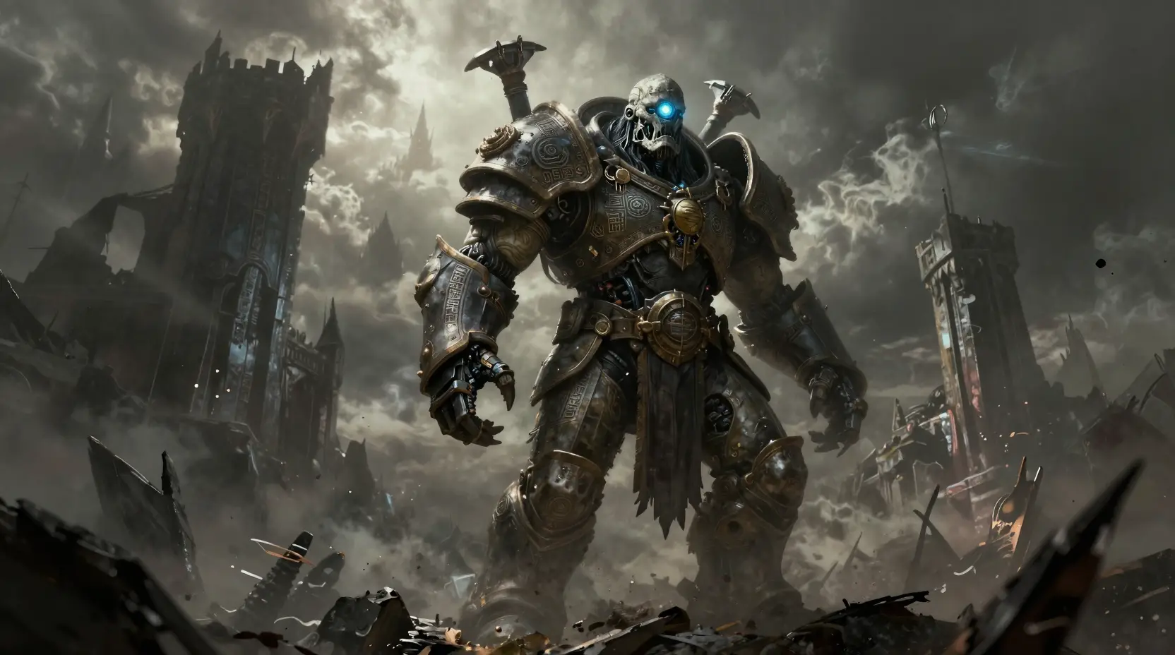 Orc general overlooking a storm swept fantasy battlefield