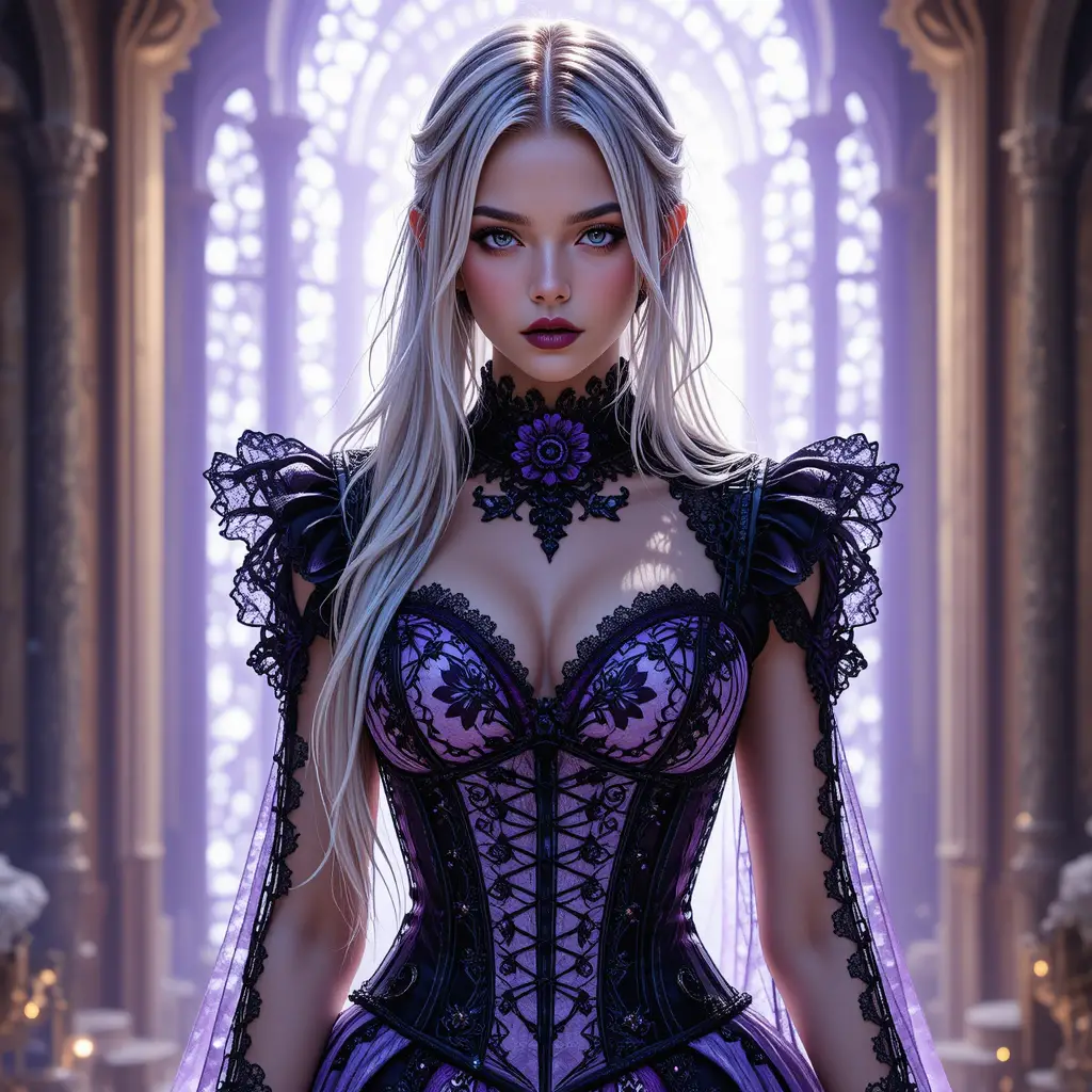 Silver haired gothic fantasy woman in glowing portrait