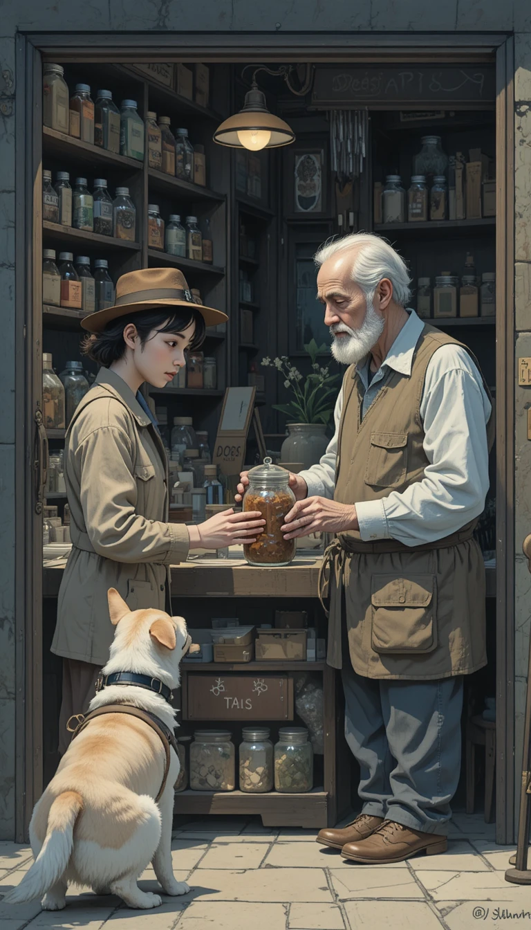 Young customer buying from a glass jar in a quiet shop