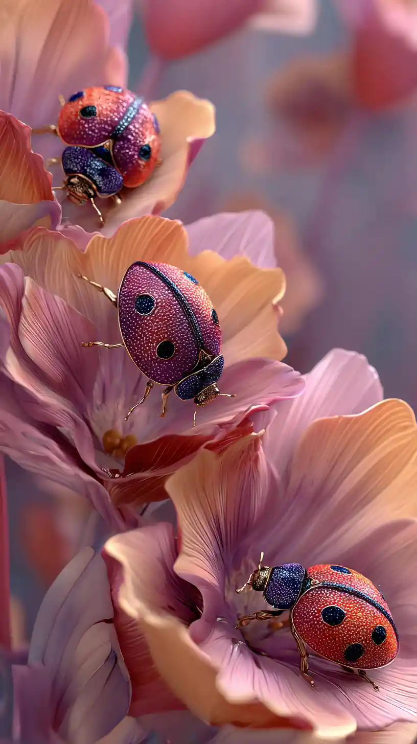 Colorful decorative insects resting on a giant exotic flower