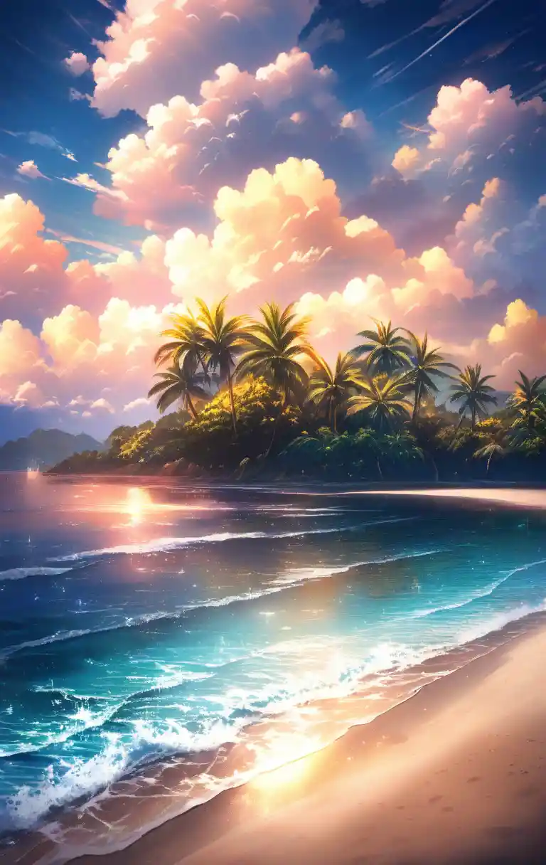 Friends walking on a tropical beach under bright summer sun