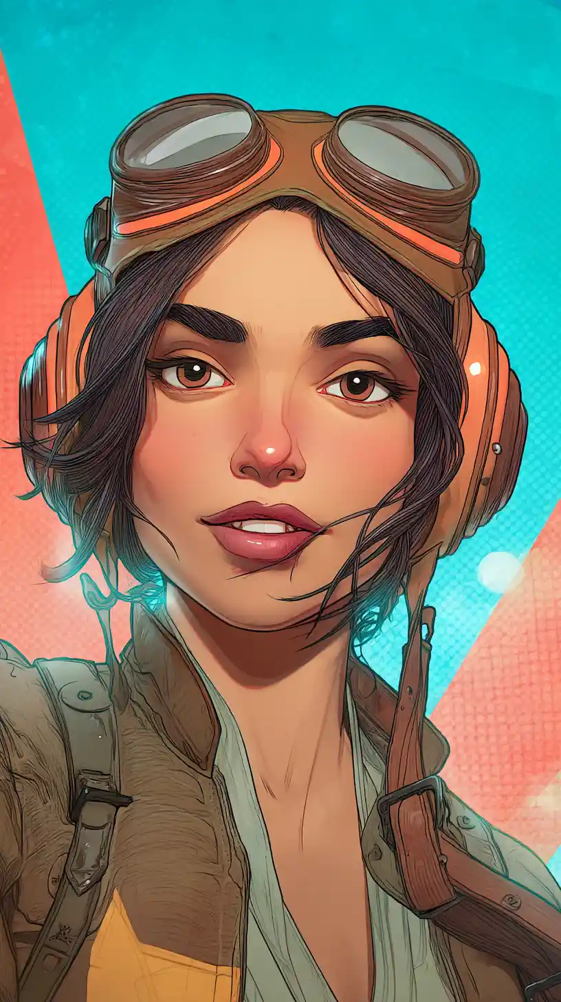 Confident female aviator portrait in retro anime illustration