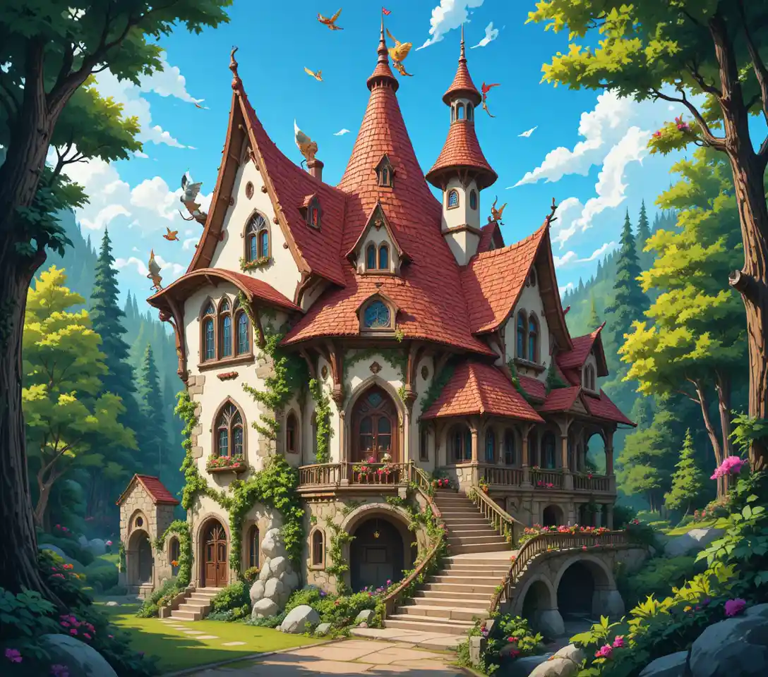 Whimsical Fairy Tale House In A Lush Fantasy Forest
