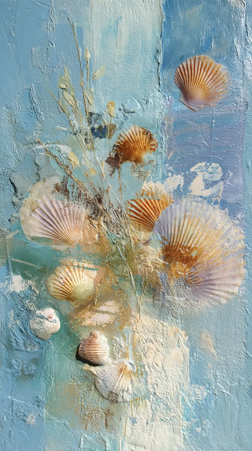 Abstract seaside memory painting with layered wax texture