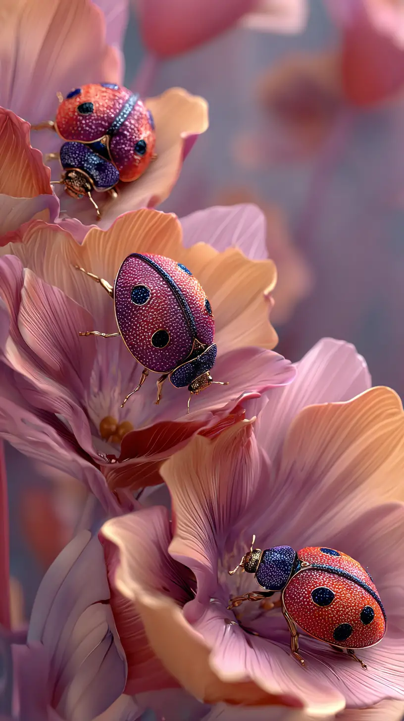 Colorful decorative insects resting on a giant exotic flower