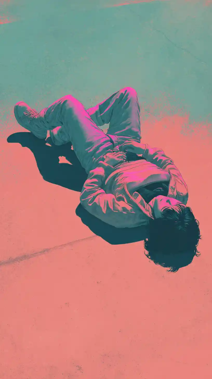 Anime figure on concrete with bold neon pop design