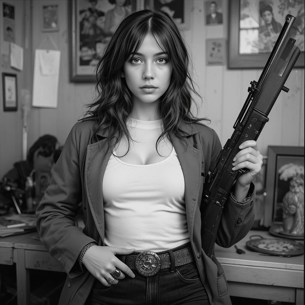 Man proudly showing his gun collection indoors