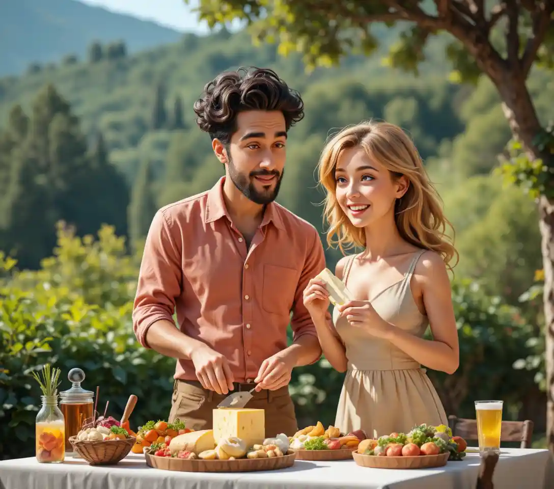 Couple Preparing A Meal Together At An Outdoor Table