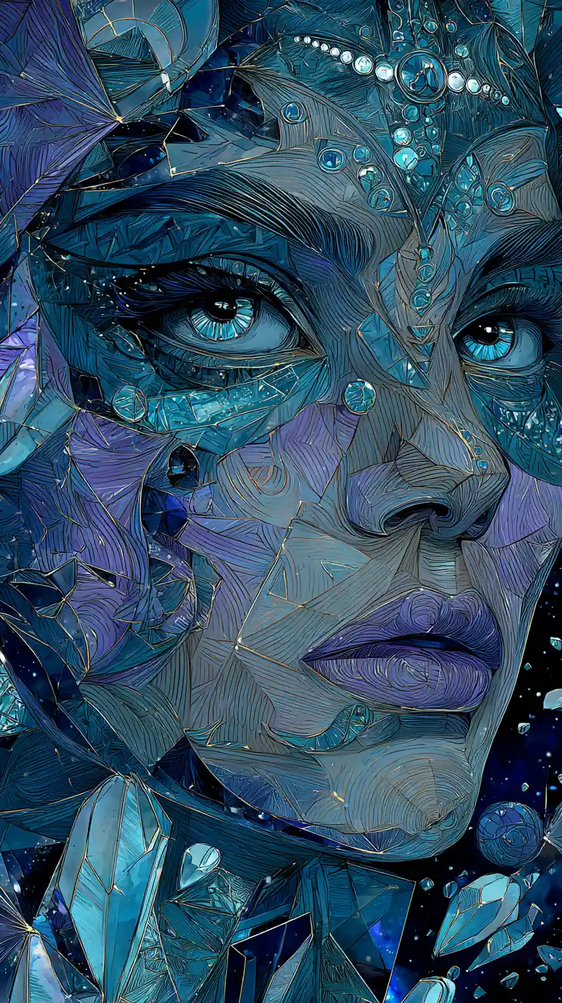 Cubist portrait of a woman with fragmented geometric planes