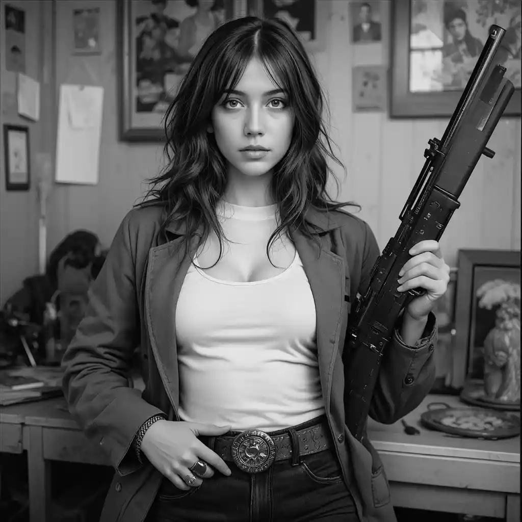 Man proudly showing his gun collection indoors