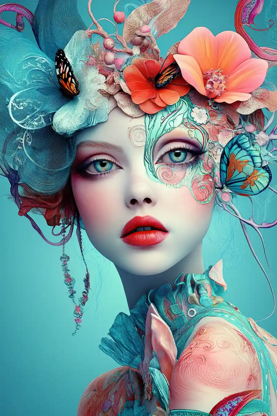Ethereal woman emerging from a surreal fantasy world