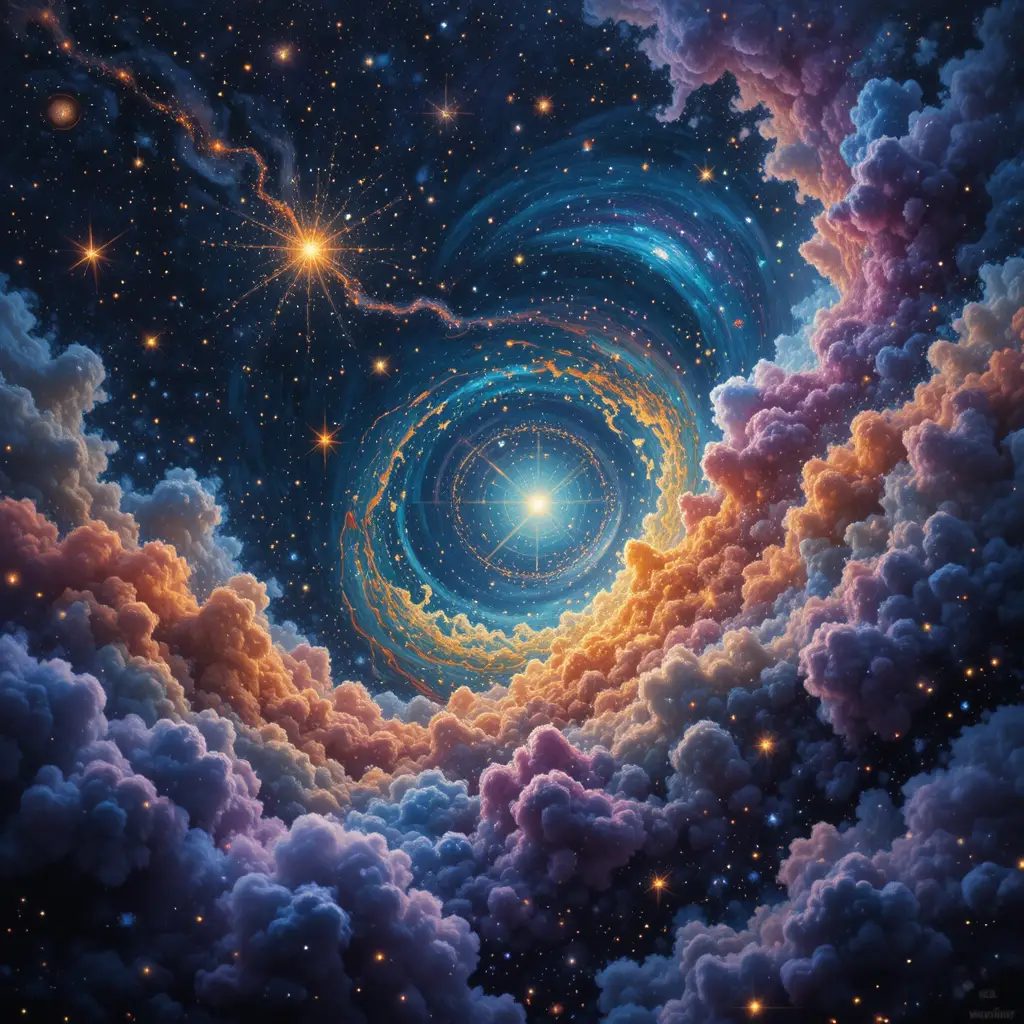 Vue pointilliste d’une pouponnière d’étoiles aux amas stellaires lumineux