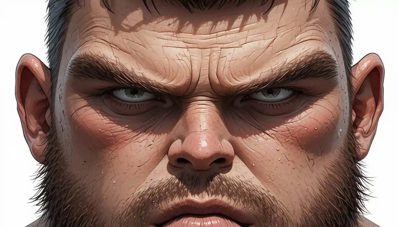 Stern male portrait with strong jaw in dual views