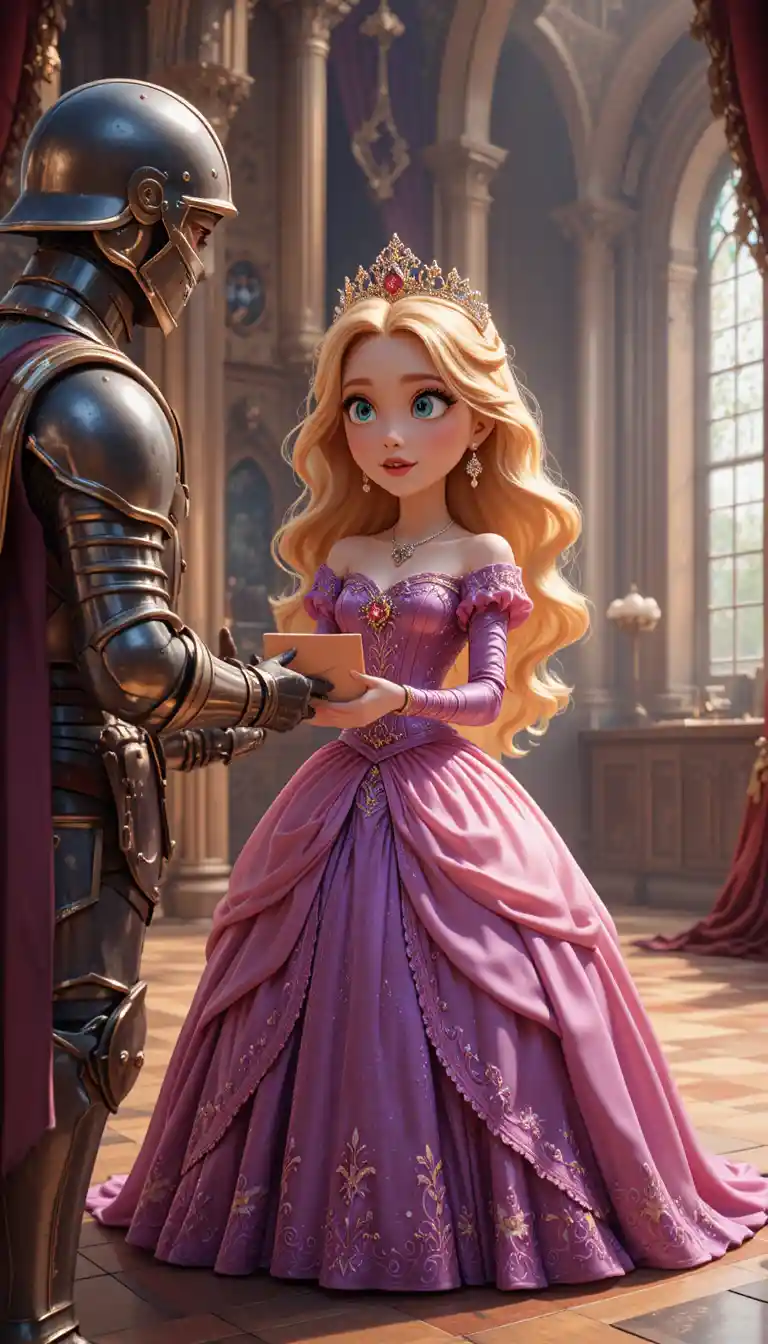 Princess Receiving Letter From Knight In Castle Hall