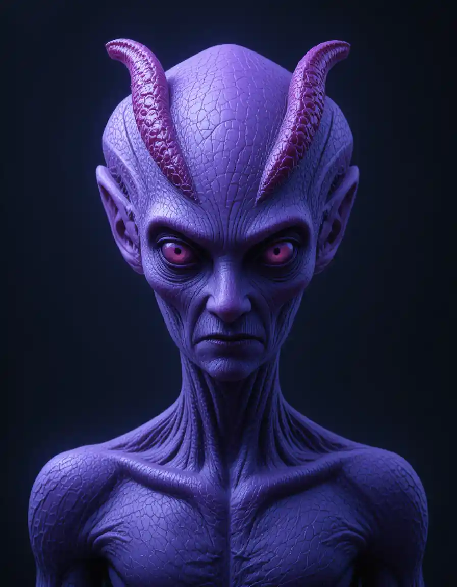 Majestic glowing alien with horns in a dark cosmic void