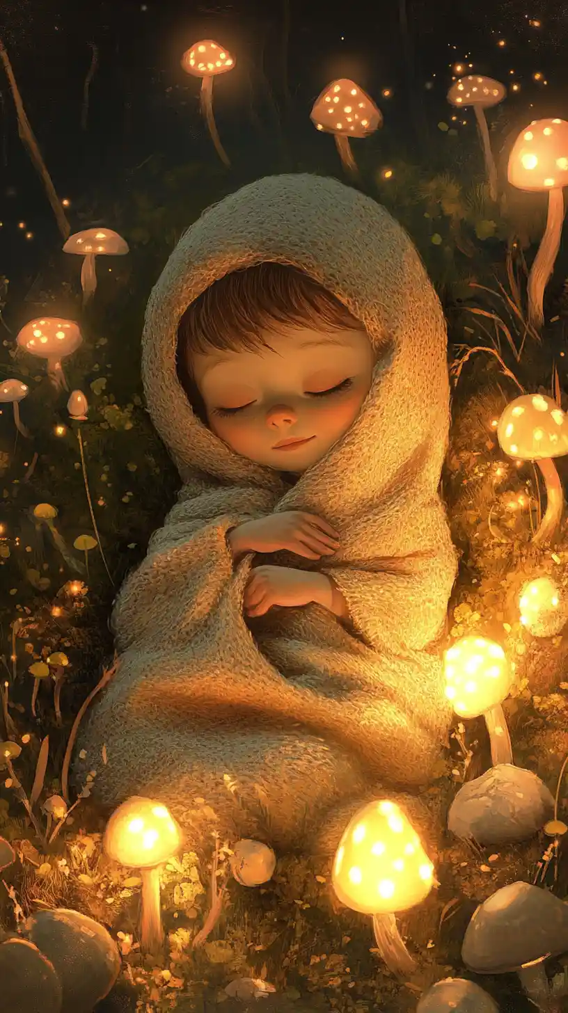 Tiny ogre child resting under an oversized blanket