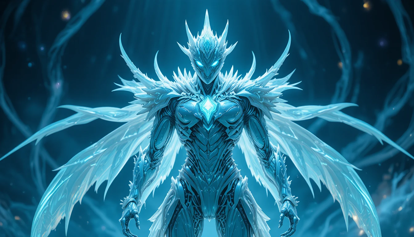 Ethereal Armored Warrior Against Dark Cosmic Energy Sky