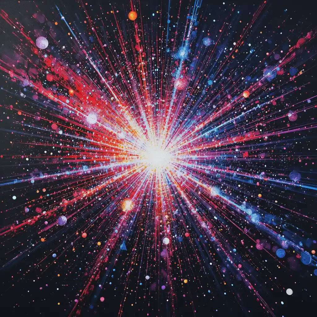 Supernova violente dans un profond espace vibrant en style pointilliste