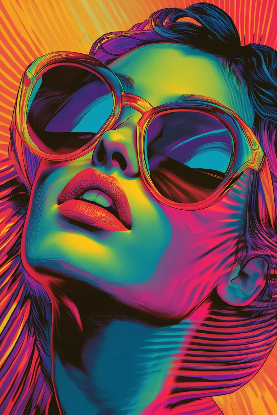 Donna d’avanguardia con capelli multicolori in ritratto 3D surreale