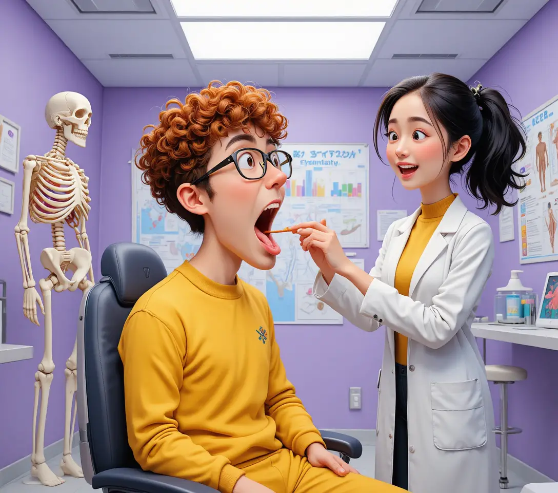 Female doctor examining male patient in bright clinic
