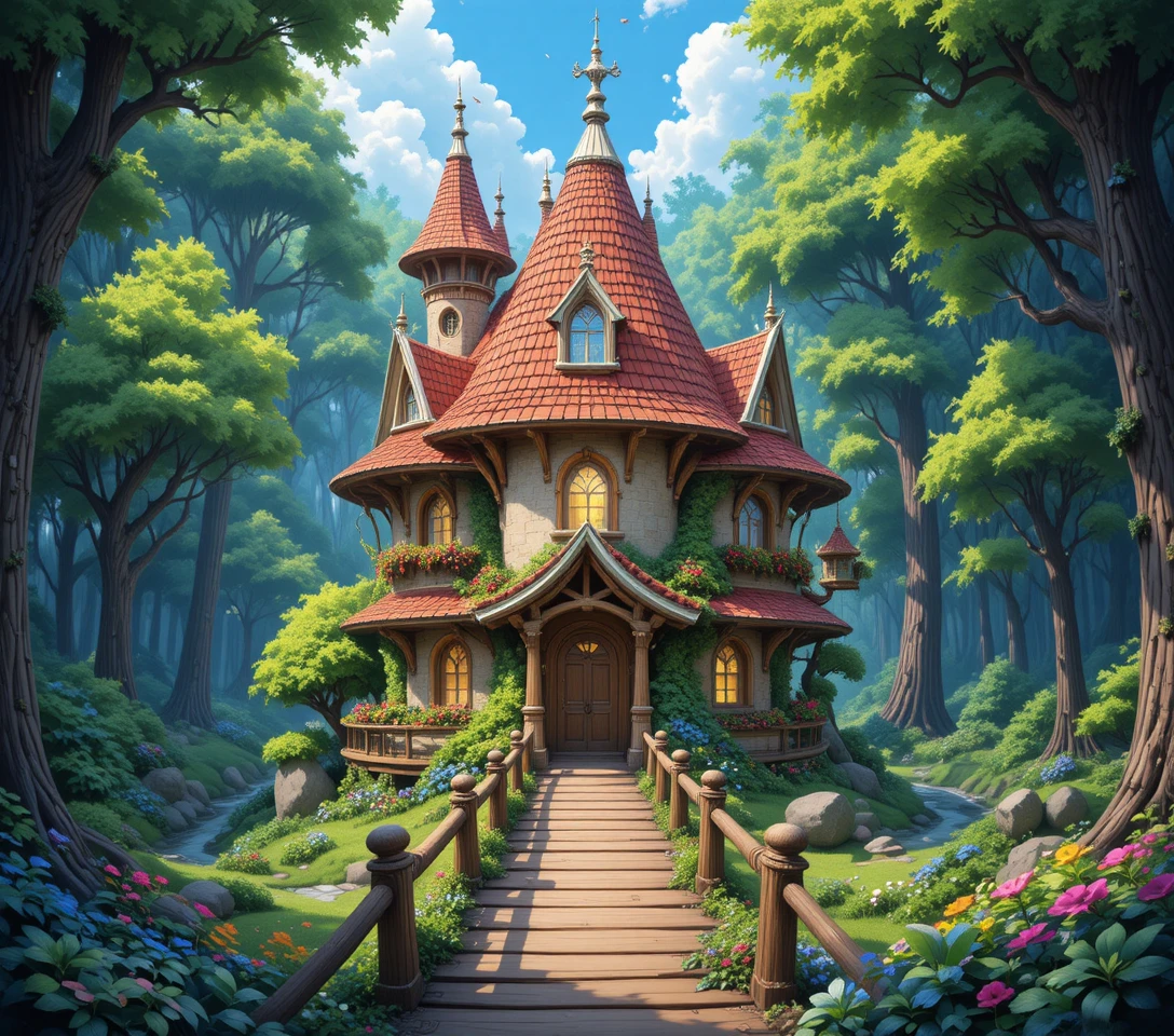 Enchanted Fairy Tale House In A Lush Fantasy Forest