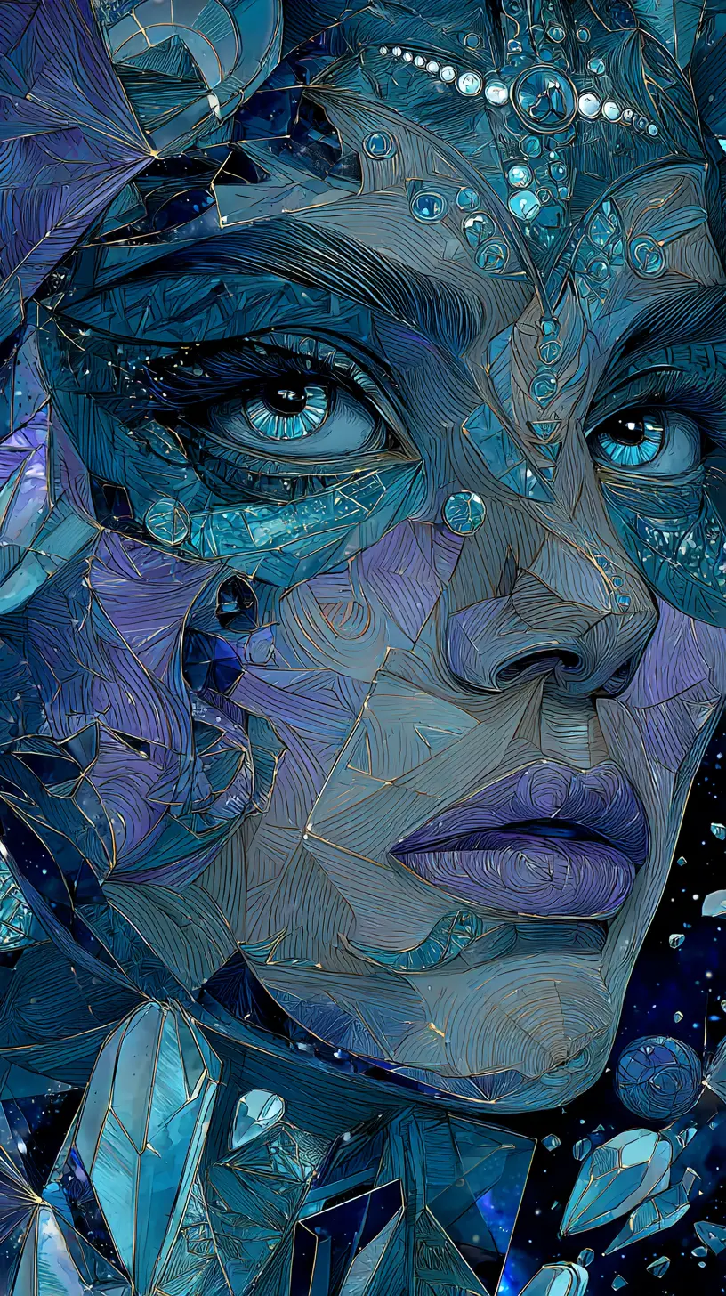 Cubist portrait of a woman with fragmented geometric planes