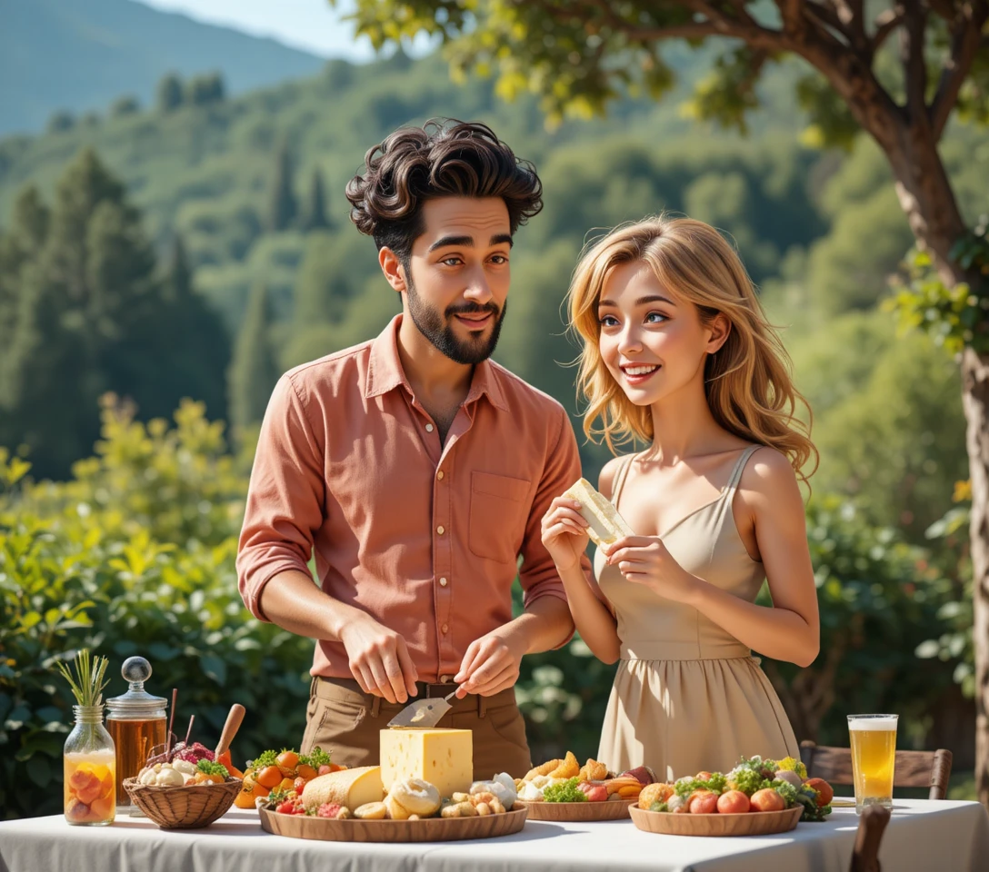 Couple Preparing A Meal Together At An Outdoor Table