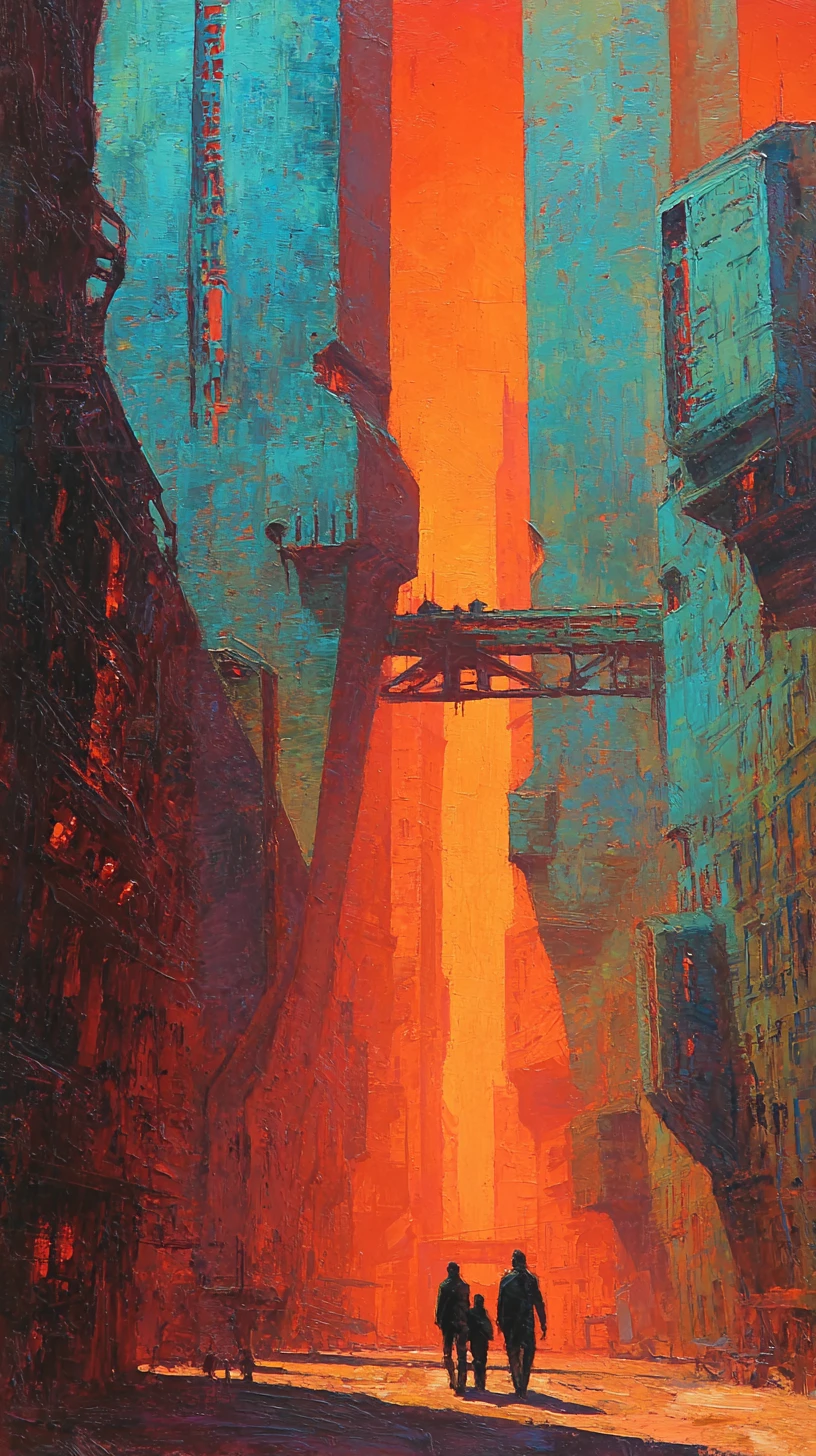 Humans Walking Through Futuristic Martian City Under Orange Sky