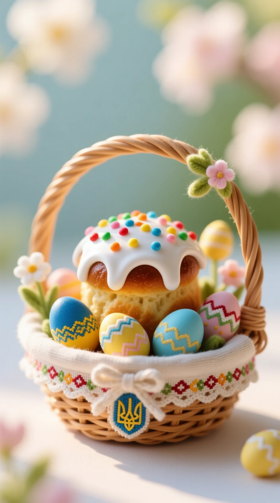 Macro close up of a tiny Ukrainian Easter basket