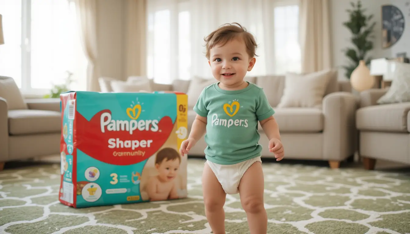Happy toddler standing in a bright cozy living room