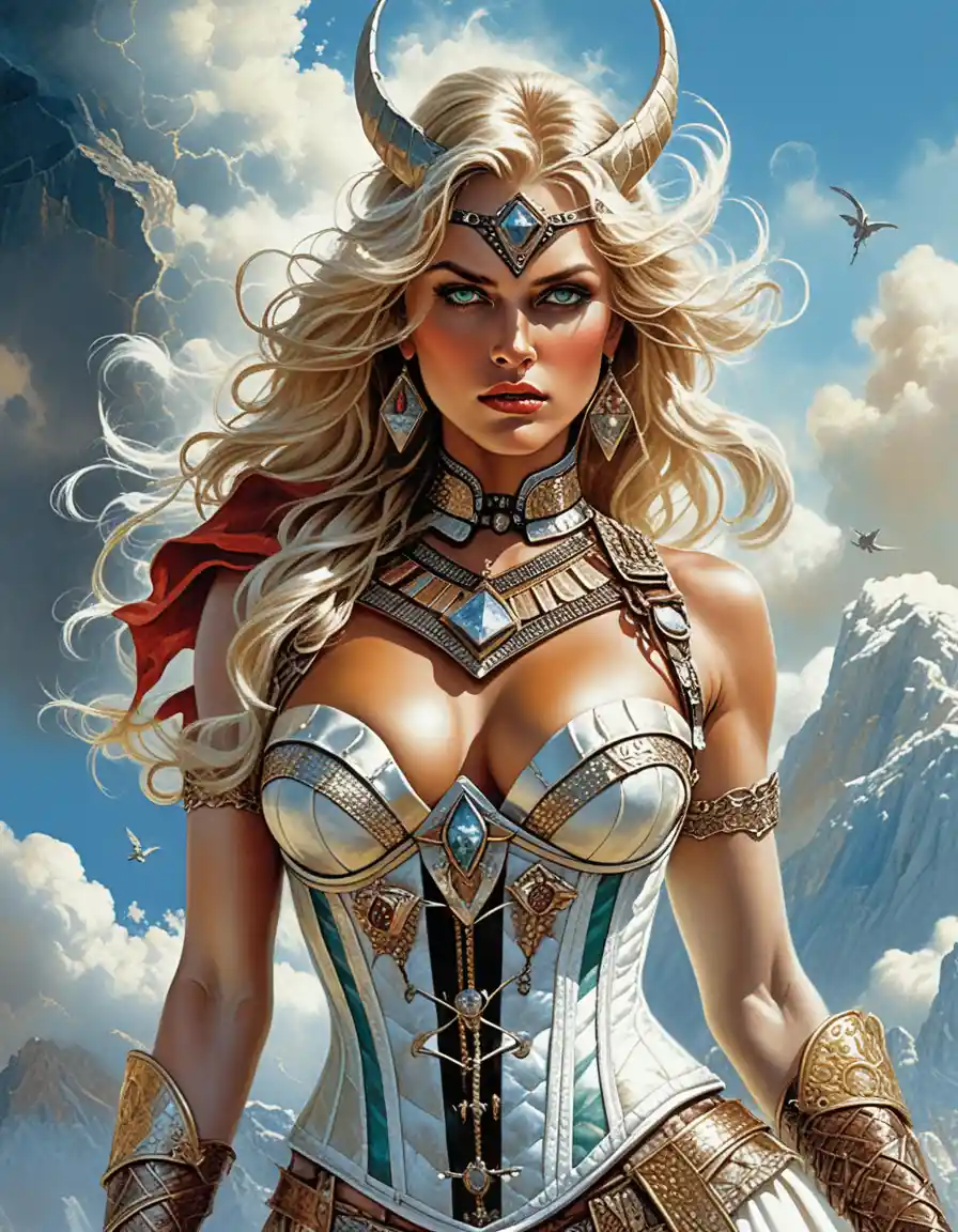 Modern valkyrie pin up warrior in cosmic corset glamour