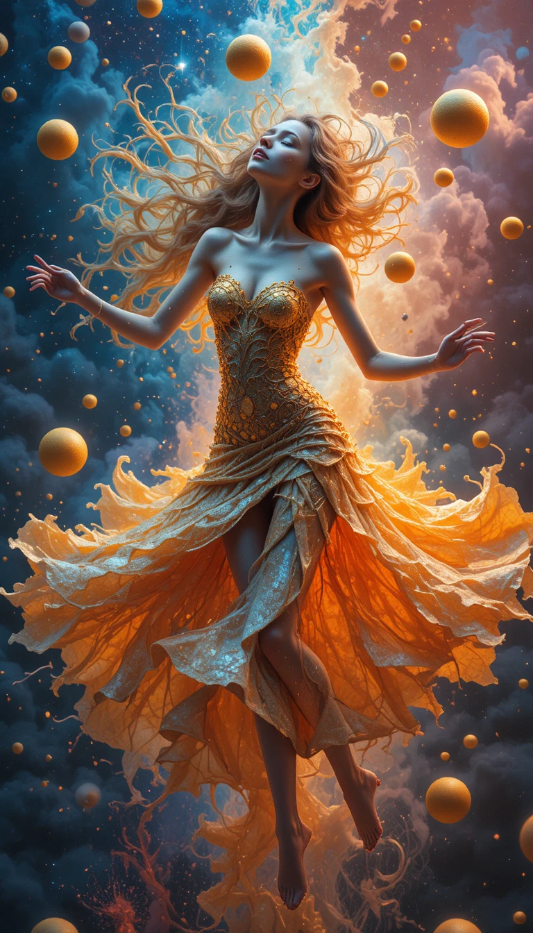 Agrumi surreali che ruotano in un variopinto vuoto cosmico