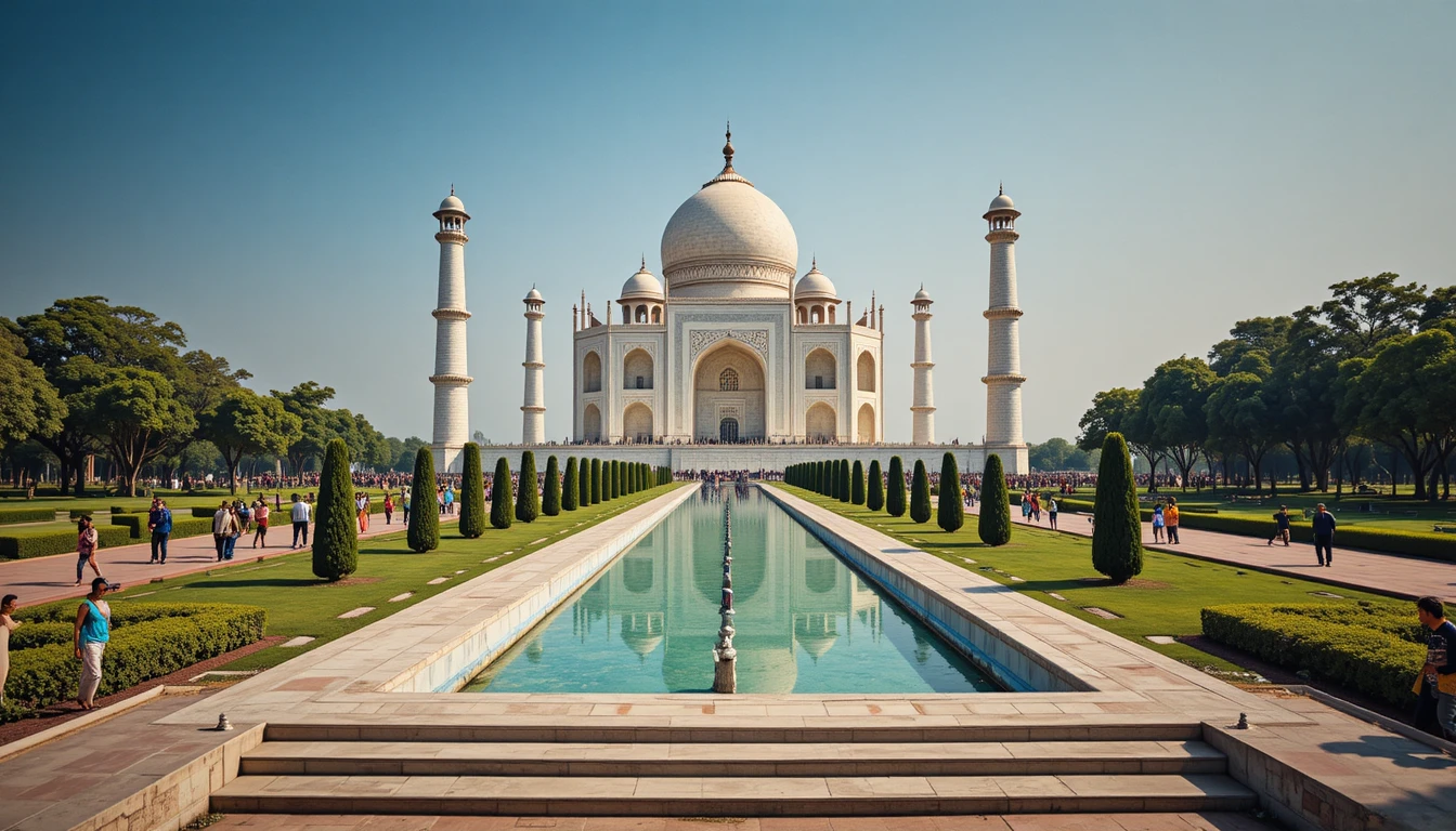 Majestuoso Taj Mahal Reflejado en la Alberca Bajo un Cielo Despejado