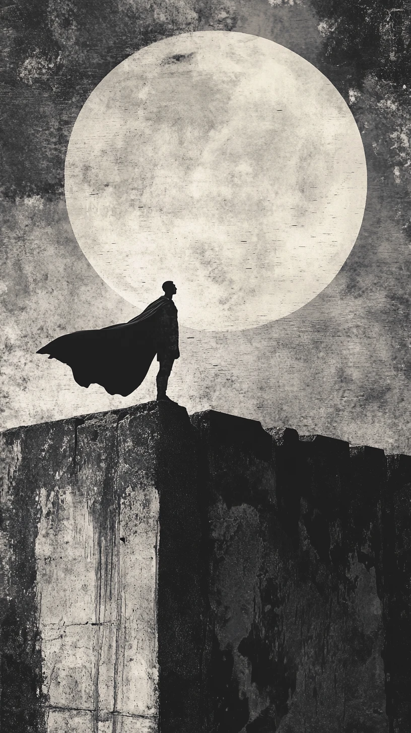 Everyday superhero flies by night above the city streets