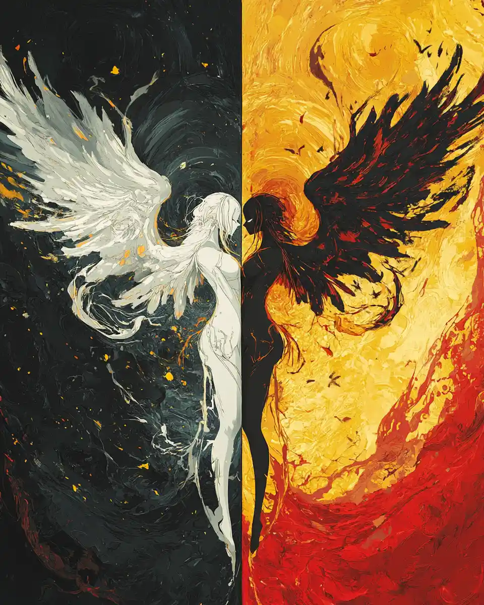 Anime abstract illustration of heaven and hell duality