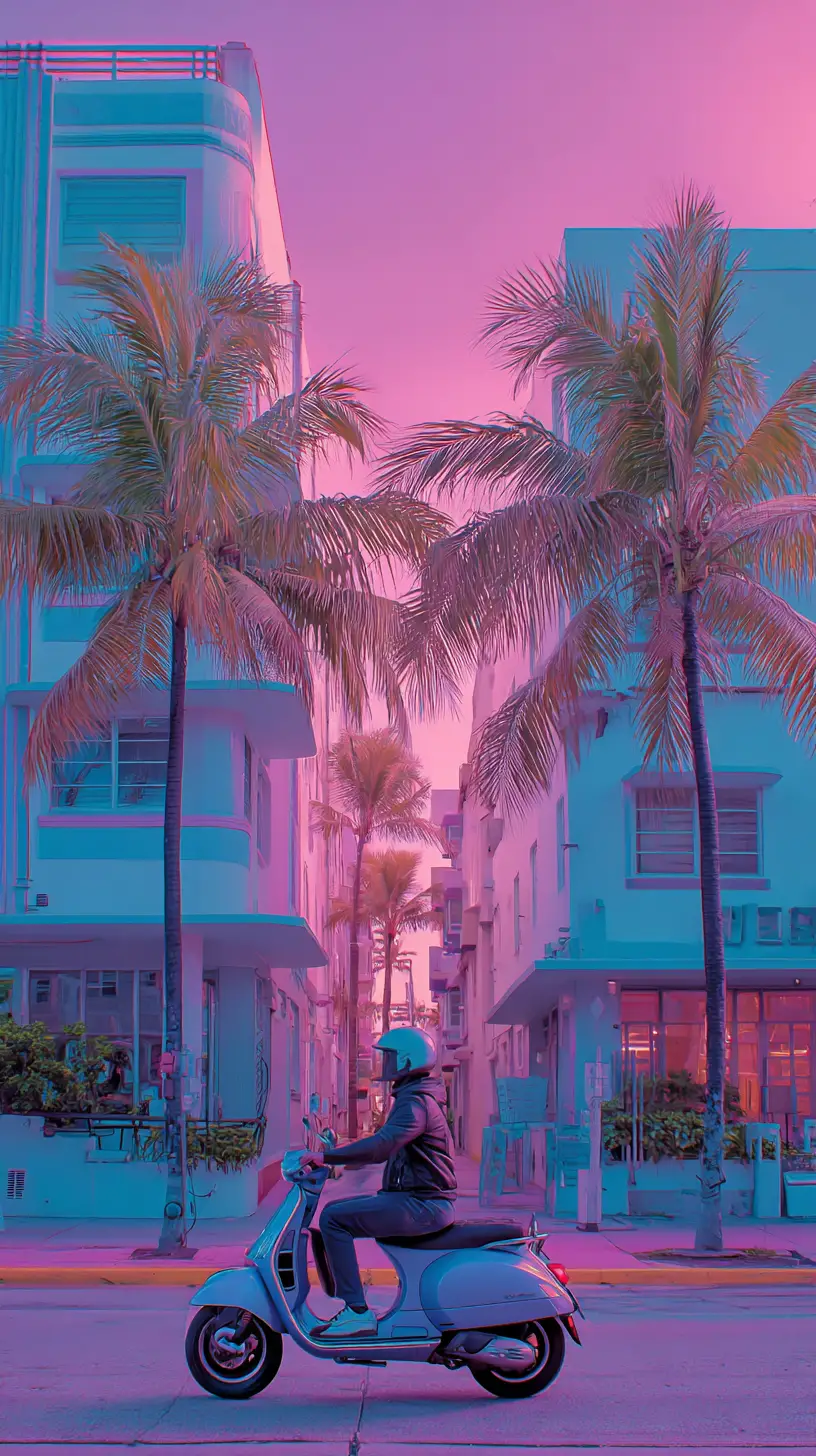 Friends riding scooters through the streets of Miami