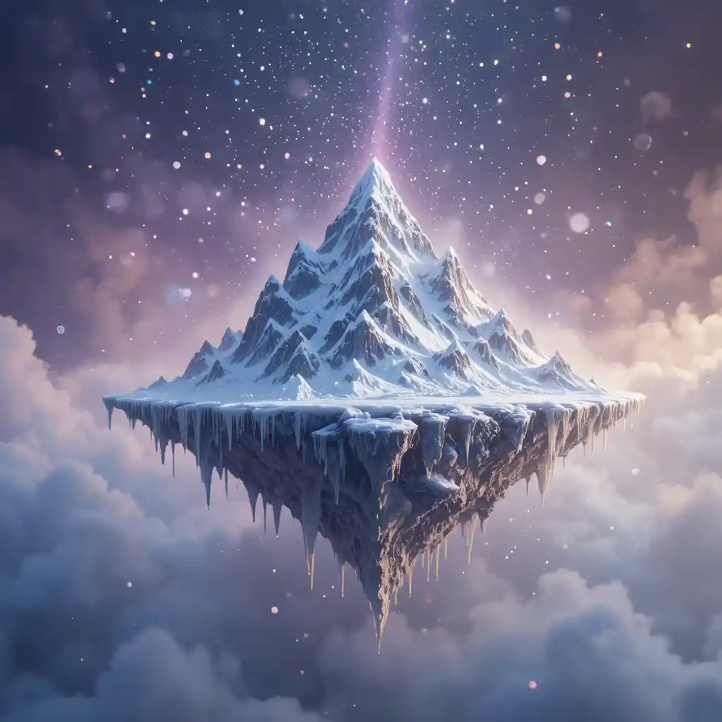 Surreal Floating Island In Frosted Glass Winter Dreamscape