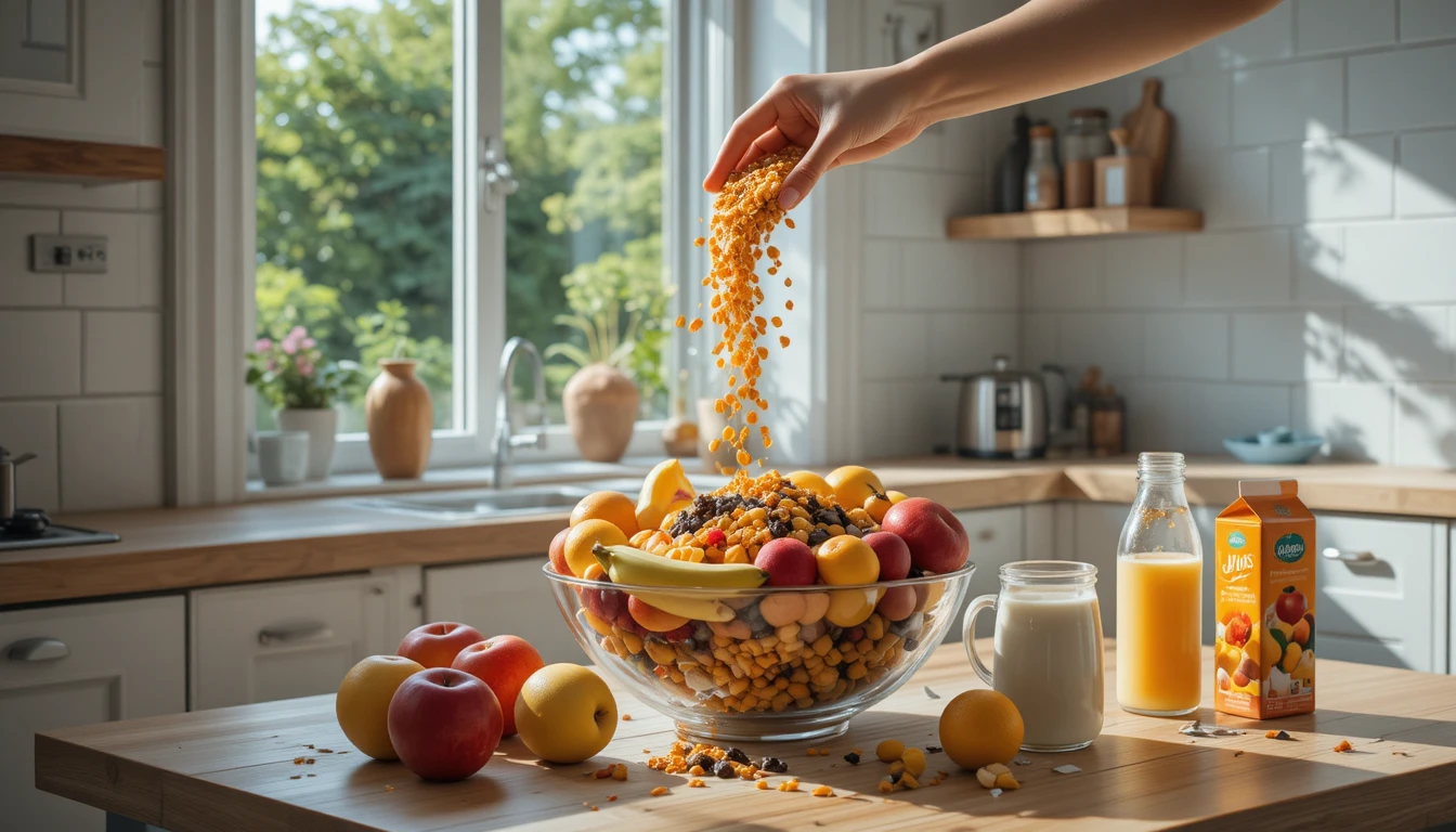 Cozy breakfast scene in a bright modern kitchen