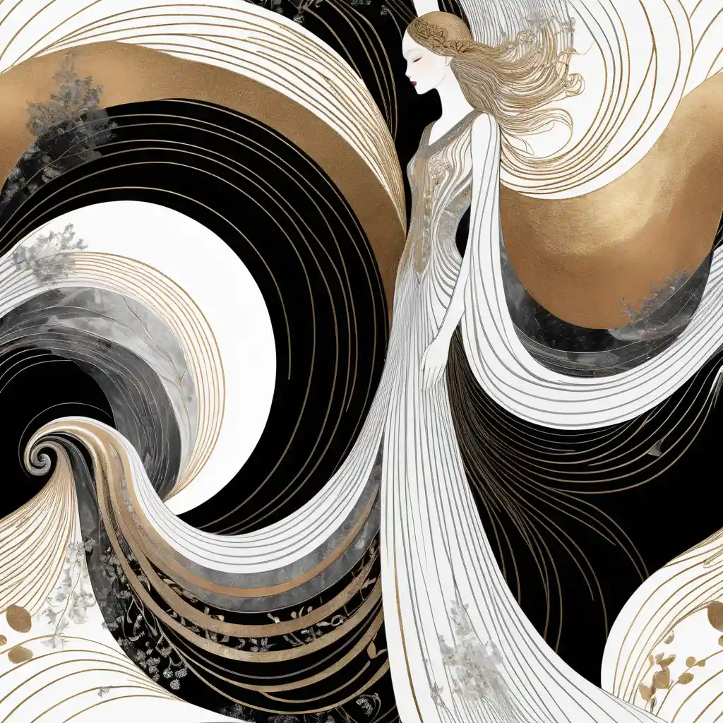 Abstract feminine 3D lines in metallic white and black