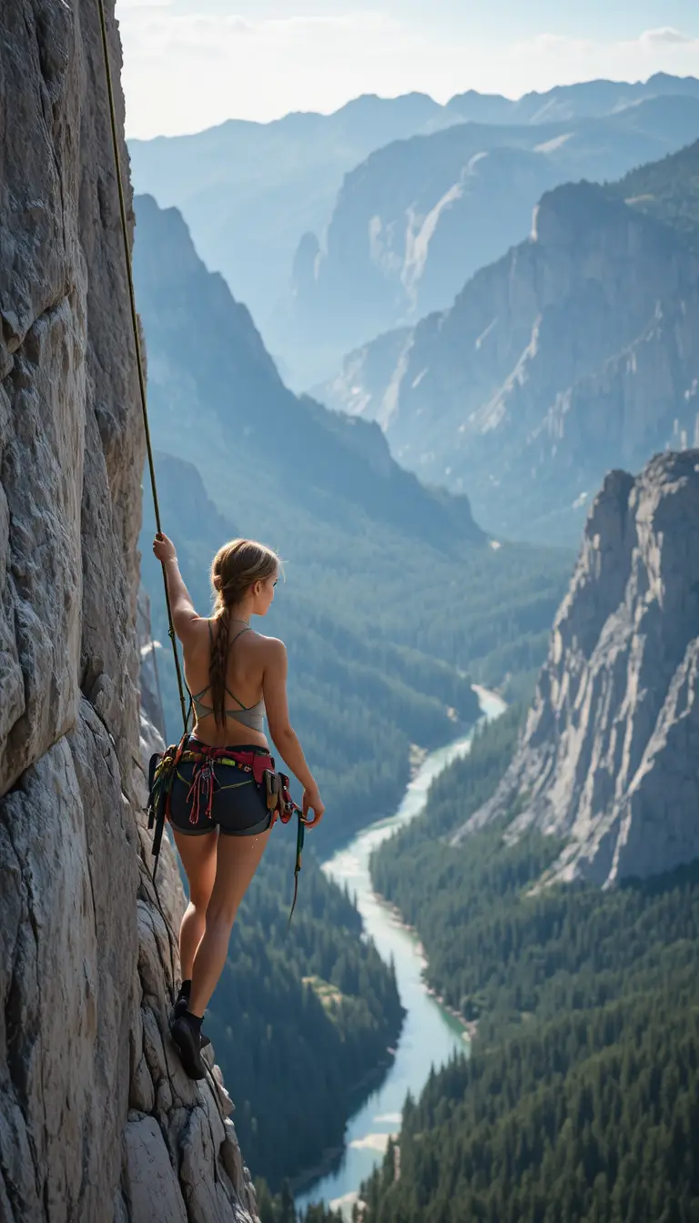 Female climber hanging on the Nose of El Capitan