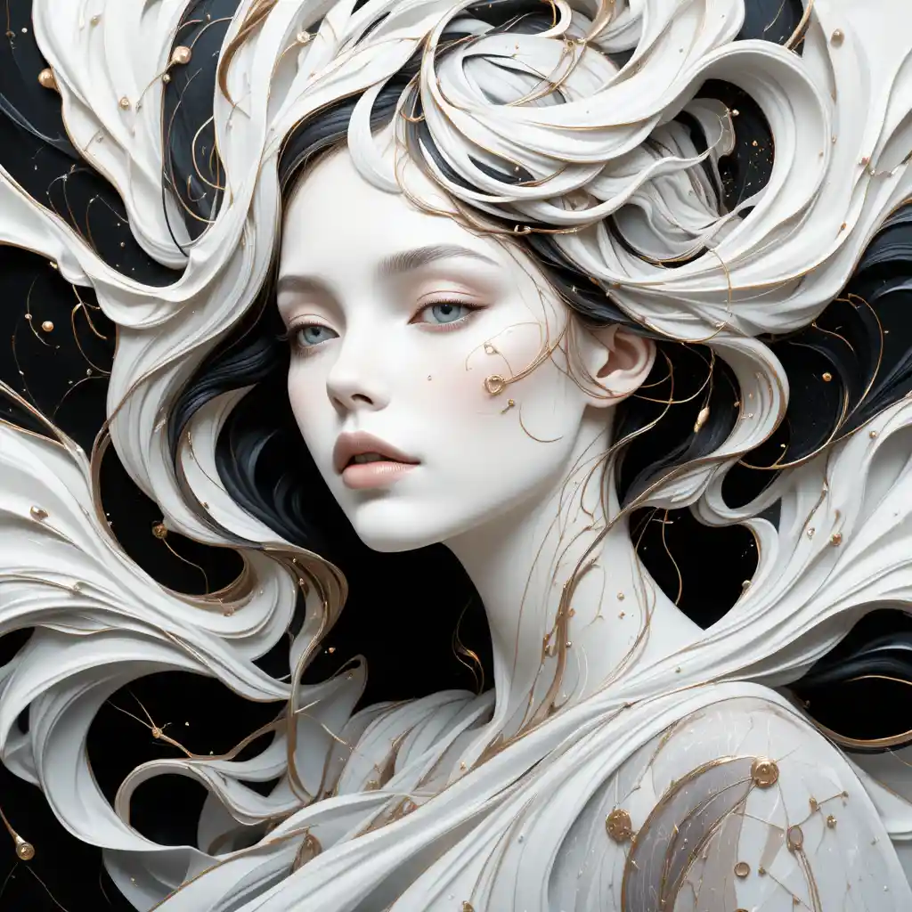 Abstract feminine 3d artwork with flowing metallic lines